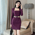 Elegant Square Collar Slimming Dress for Women