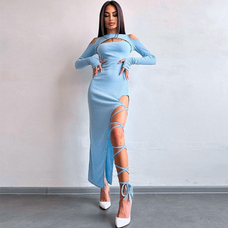 Women's Hollow-out Long Sleeve Split Dress Leggings