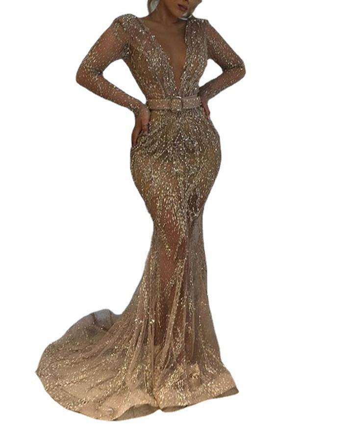 2020 New Women's Sequin Long Sleeve Party Dress