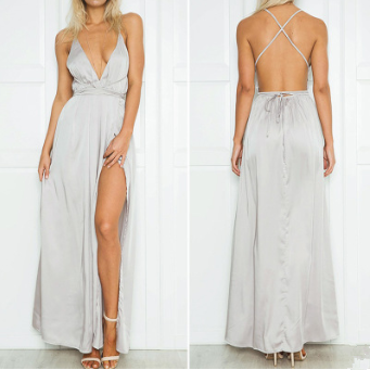 LIVA2018 Summer Deep V-Neck Backless Maxi Dress