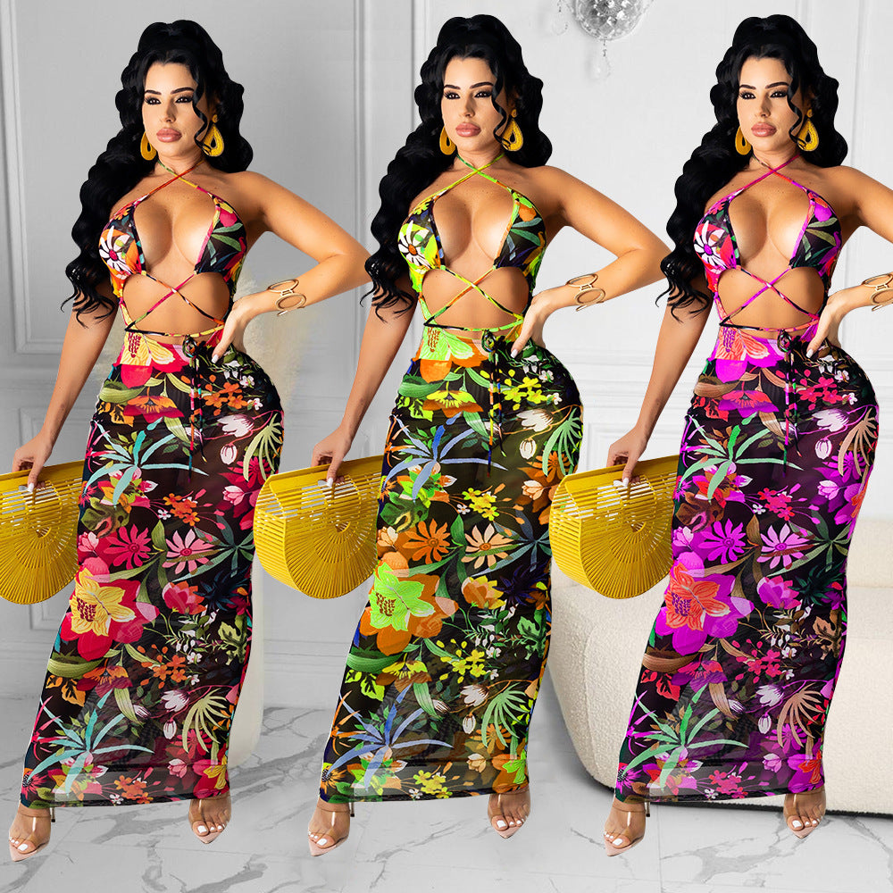 Lace-up Hollow Mesh Dress for Women