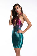 Gradient Sequin Halter Backless Dress for Women