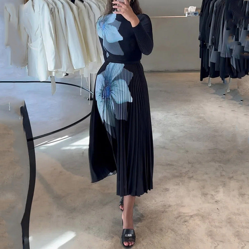 Elegant Pleated Fitted Waist Dress for Women