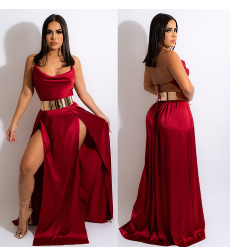 Backless Sling Collar Split Dress for Women