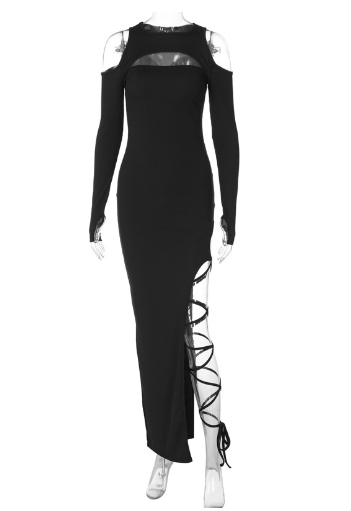 Women's Hollow-out Long Sleeve Split Dress Leggings