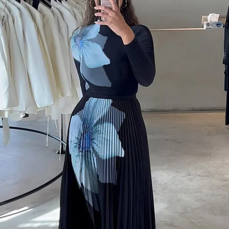 Elegant Pleated Fitted Waist Dress for Women