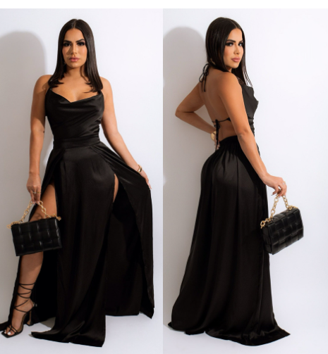 Backless Sling Collar Split Dress for Women