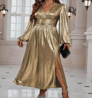 Long Lurex Dress with Long Sleeves (One Piece)