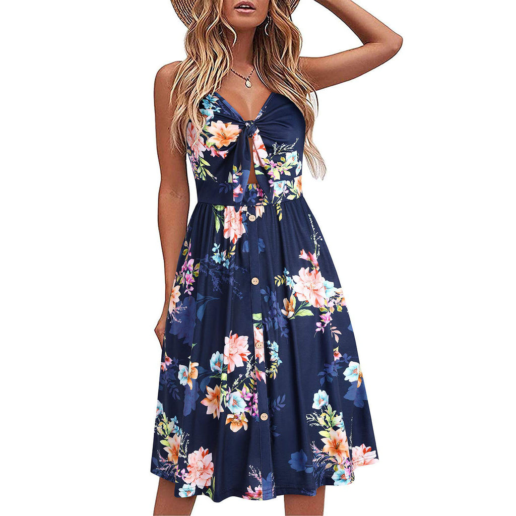 V-neck Printed Women's Suspender Dress