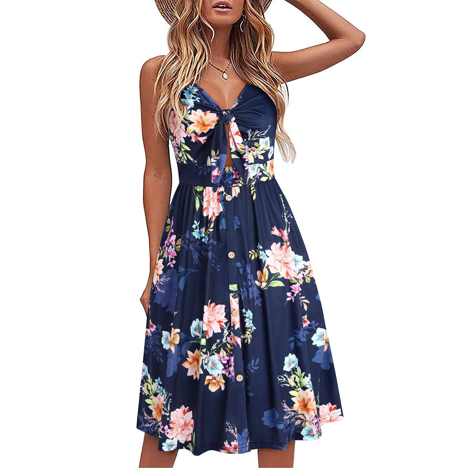 V-neck Printed Women's Suspender Dress