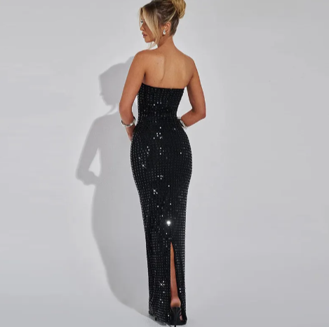 Elegant Backless Slim-Fit Tube Top Dress with Side Split