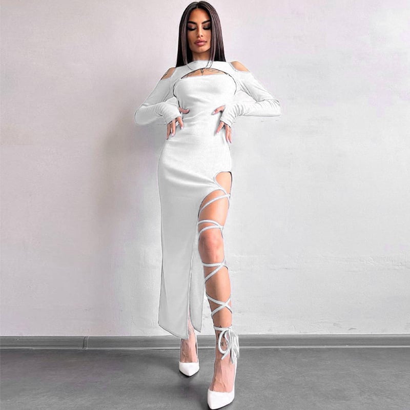 Women's Hollow-out Long Sleeve Split Dress Leggings