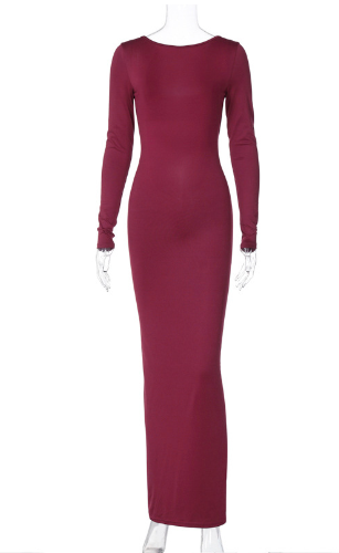 Backless Pleated Slim Solid Color Fashion Dress