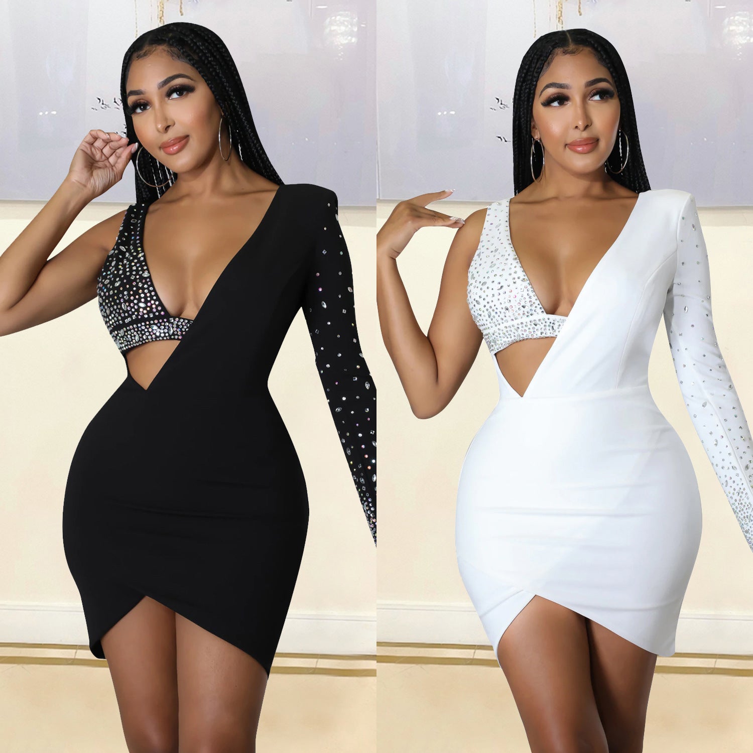 Rhinestone One-Shoulder Dress for Women