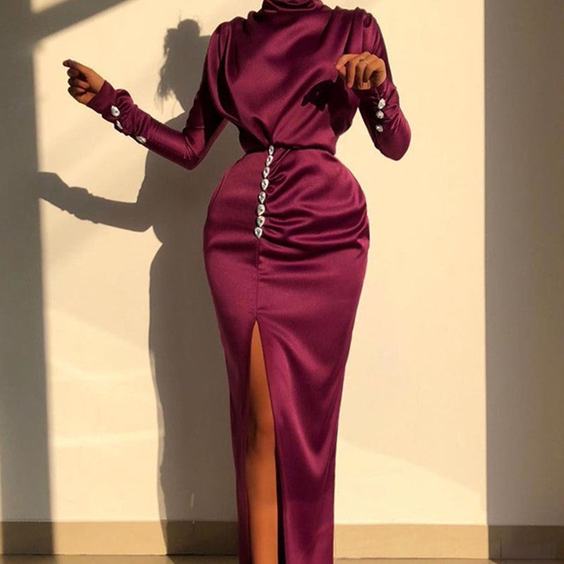 Women's Long Sleeve Sexy High Waist Split Dress