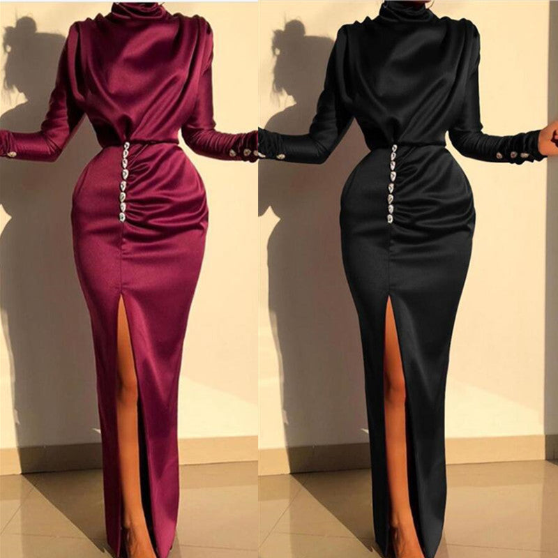 Women's Long Sleeve Sexy High Waist Split Dress