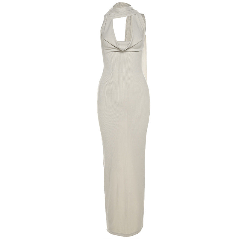 Backless Slim-fit Solid Color Sheath Dress