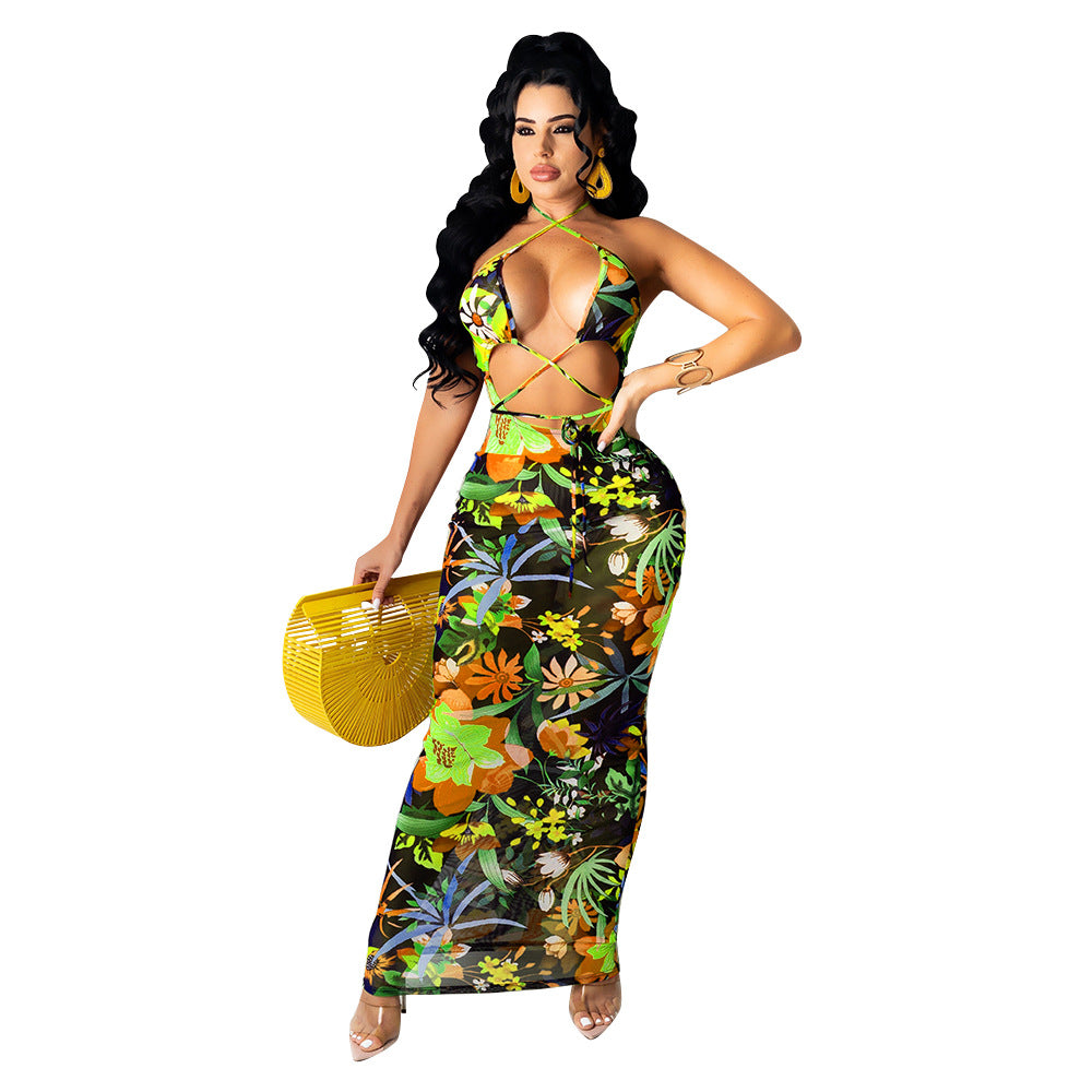 Lace-up Hollow Mesh Dress for Women