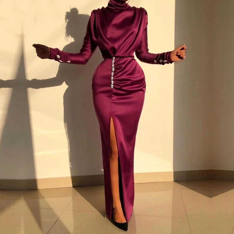Women's Long Sleeve Sexy High Waist Split Dress