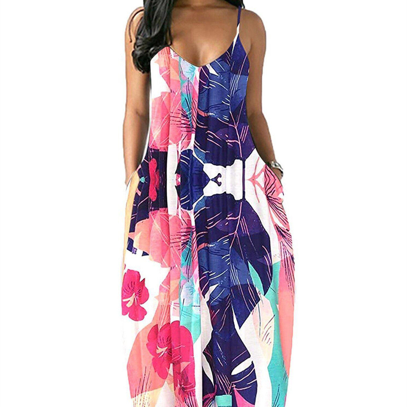 V-neck Printed Women's Suspender Dress