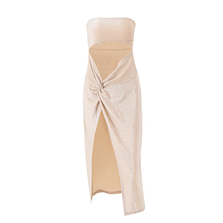Twisted Hollow-out Tube Top Split Dress