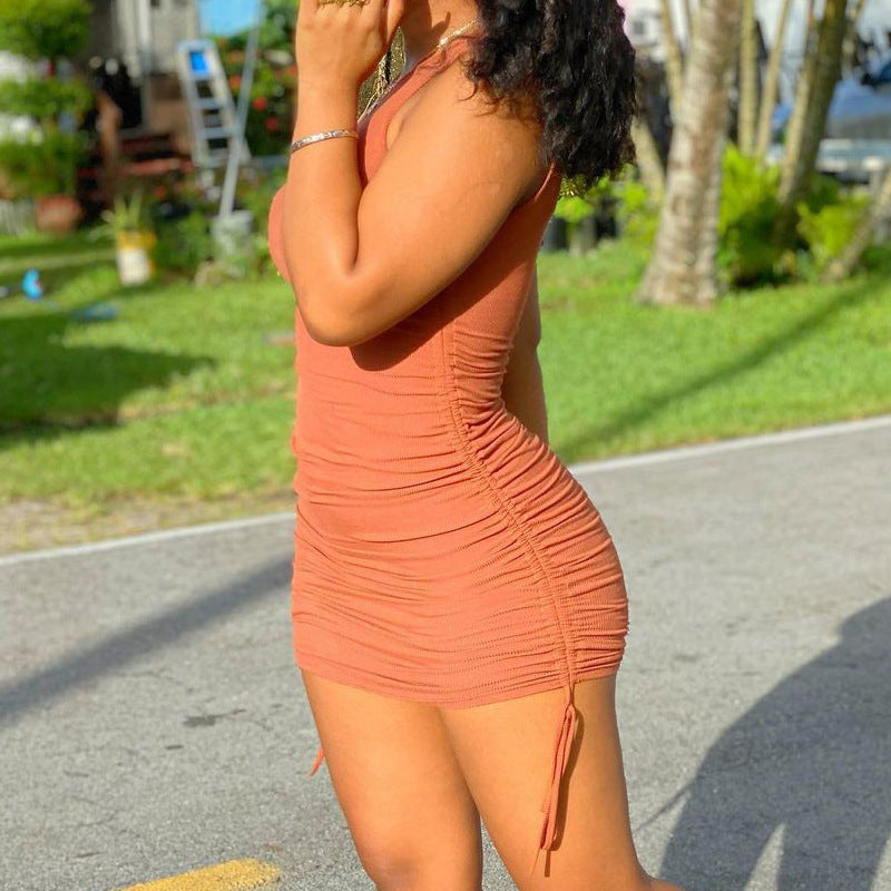 Round Neck Sleeveless Pleated Dress for Women