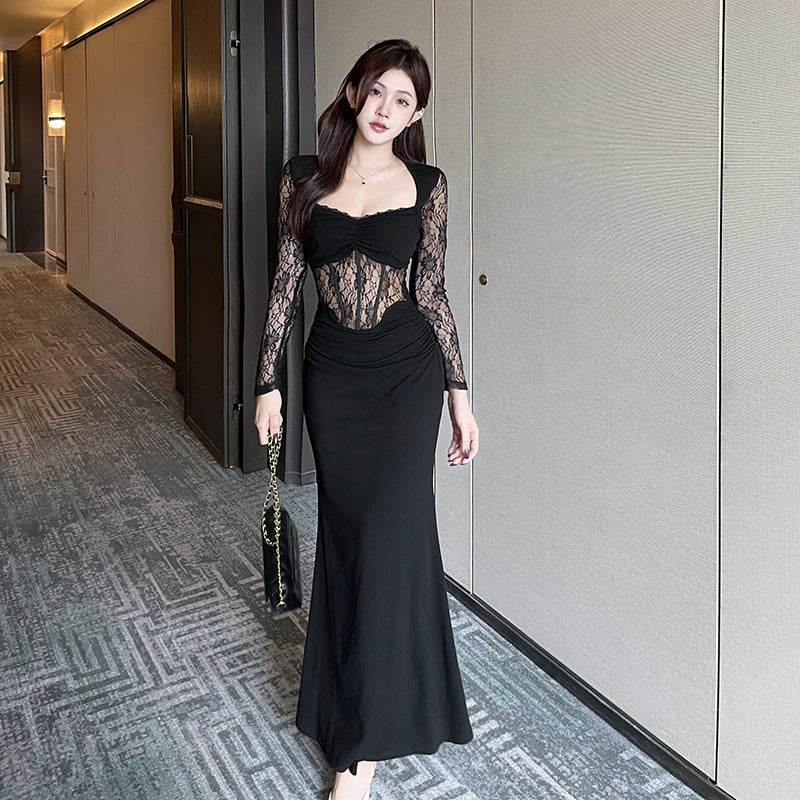 Casual Lace Fishbone Stitching Dress for Women