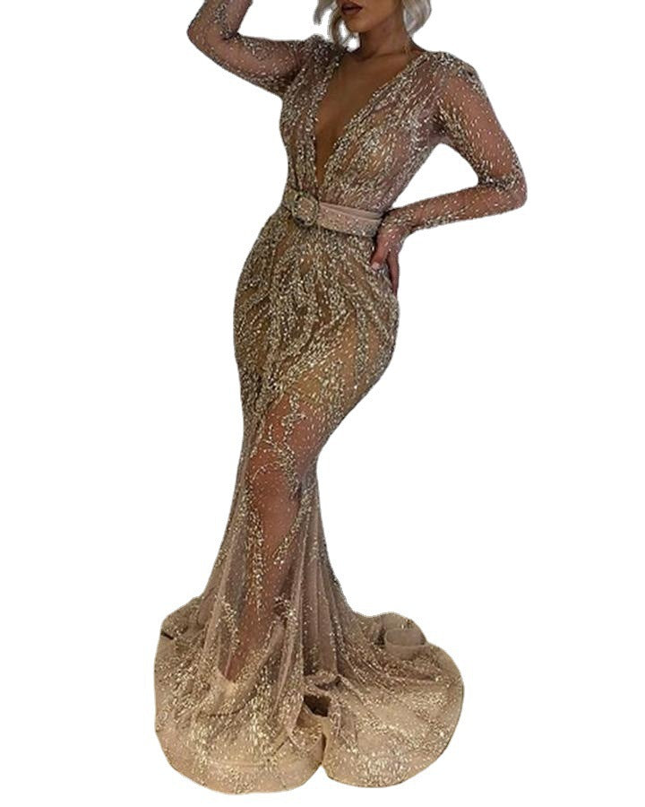 2020 New Women's Sequin Long Sleeve Party Dress