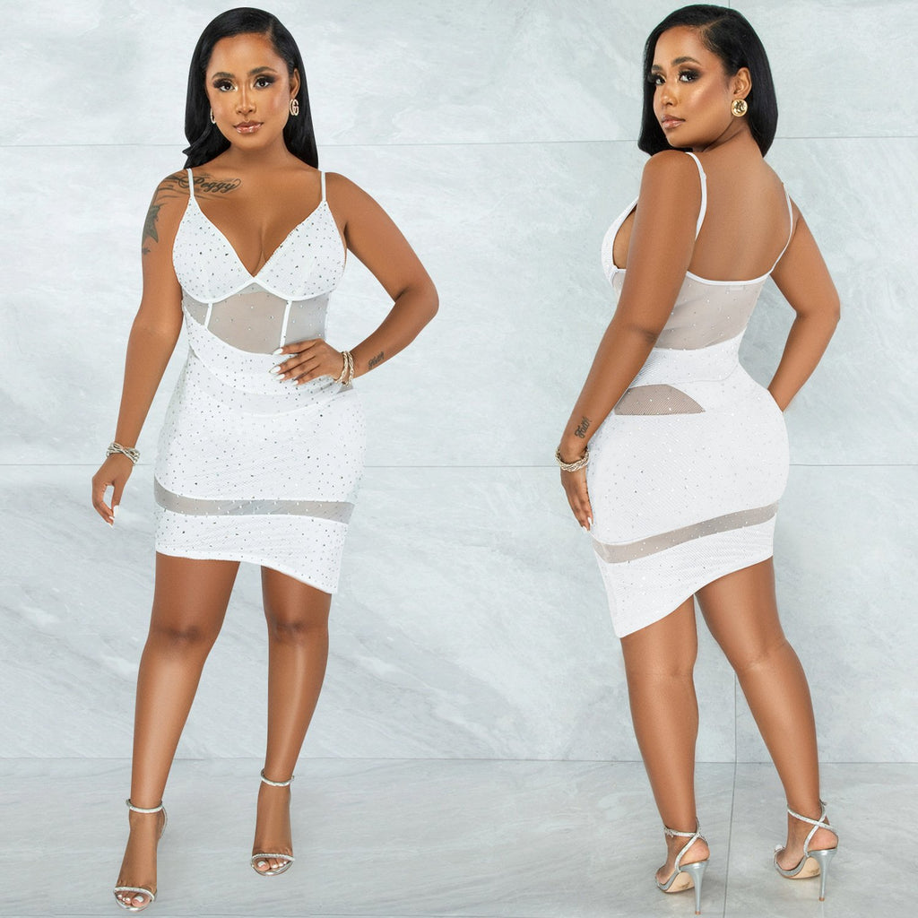 Hot Diamond Irregular Sling Dress for Nightclub Wear