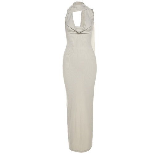 Backless Slim-fit Solid Color Sheath Dress