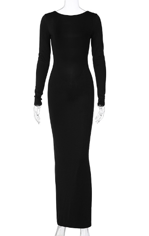 Backless Pleated Slim Solid Color Fashion Dress